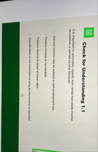 Check for Understanding 1 . 1 It is important to