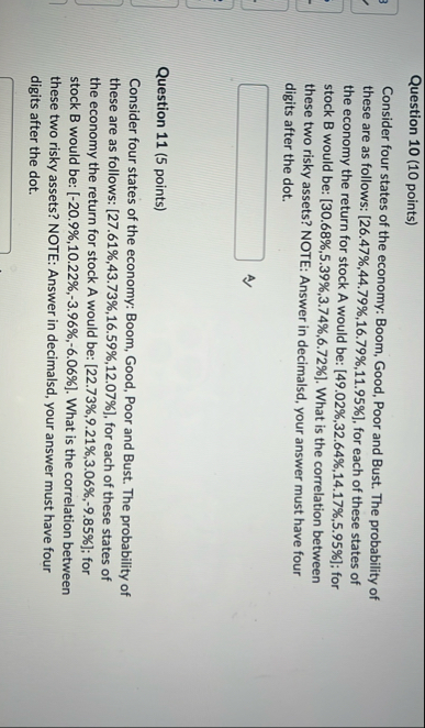 Question 1 0 ( 1 0 points ) Consider four states