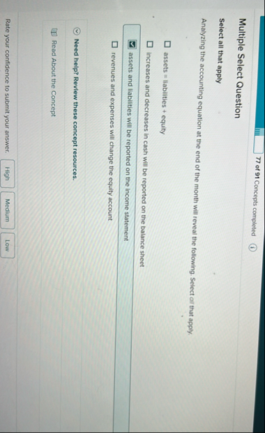 7 7 of 9 1 Concepts completed Multiple Select
