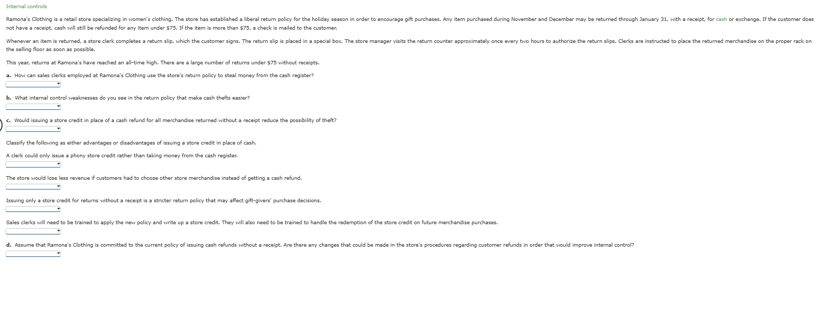 Internal controls not have a receipt, cash will