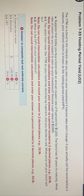 Problem 7 - 3 3 Holding Period Yleld [ LO 2 ] The