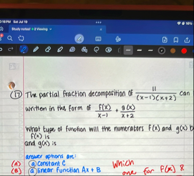 ( 1 7 ) The partial fraction decomposition of 1 1