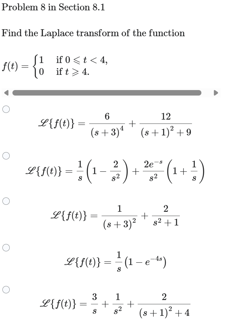 Problem 8 i n Section 8 . 1 Find the Laplace