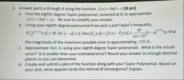 Answer parts a through d using the function f ( x