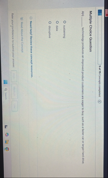 5 of 7 5 Concepts completed Multiple Cholce