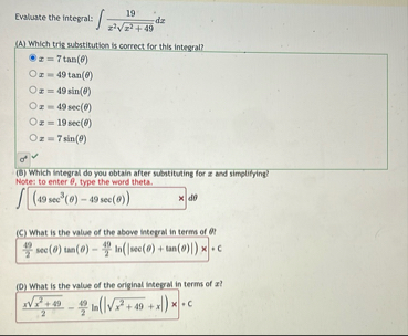 Evaluate the integral: 1 9 x 2 x 2 4 9 2 d x ( A