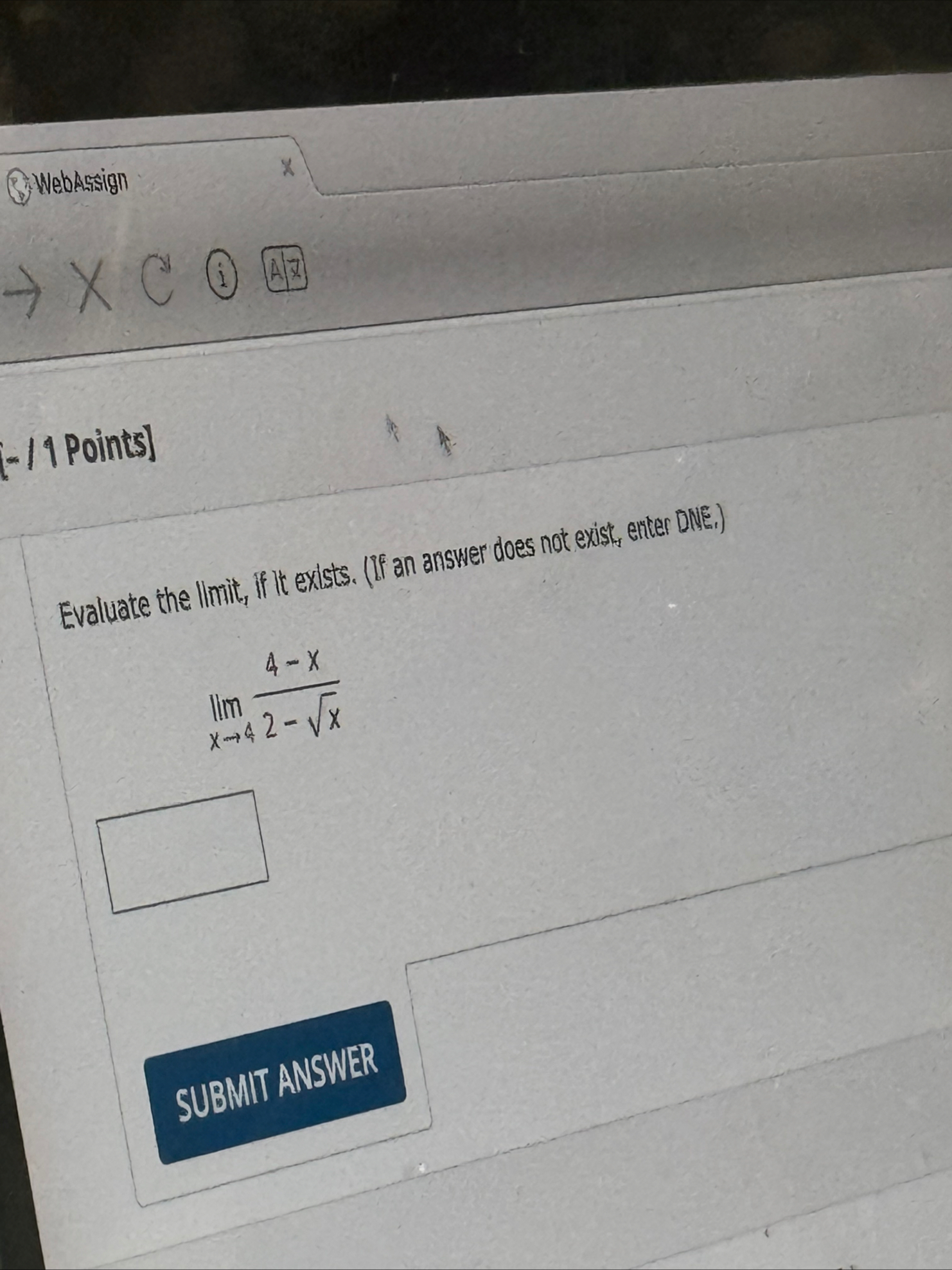 Webansign x 1 Points Evaluate the linit. If it