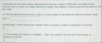 A manufacturer has been selling 1 6 0 0