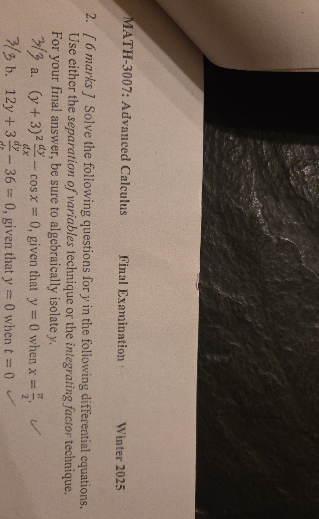 MATH - 3 0 0 7 : Advanced Calculus Final