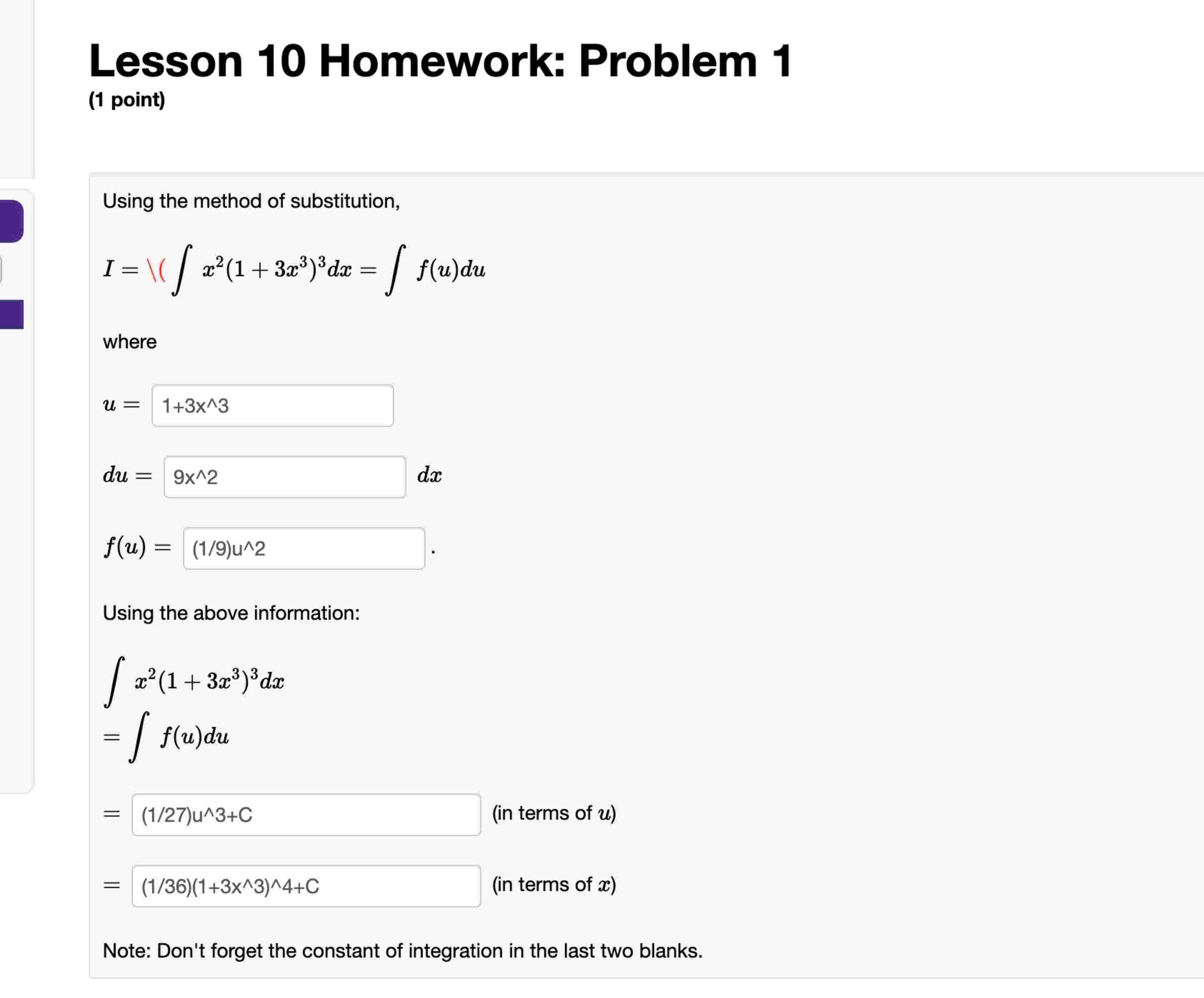 Using the method o f substitution, where u = d u