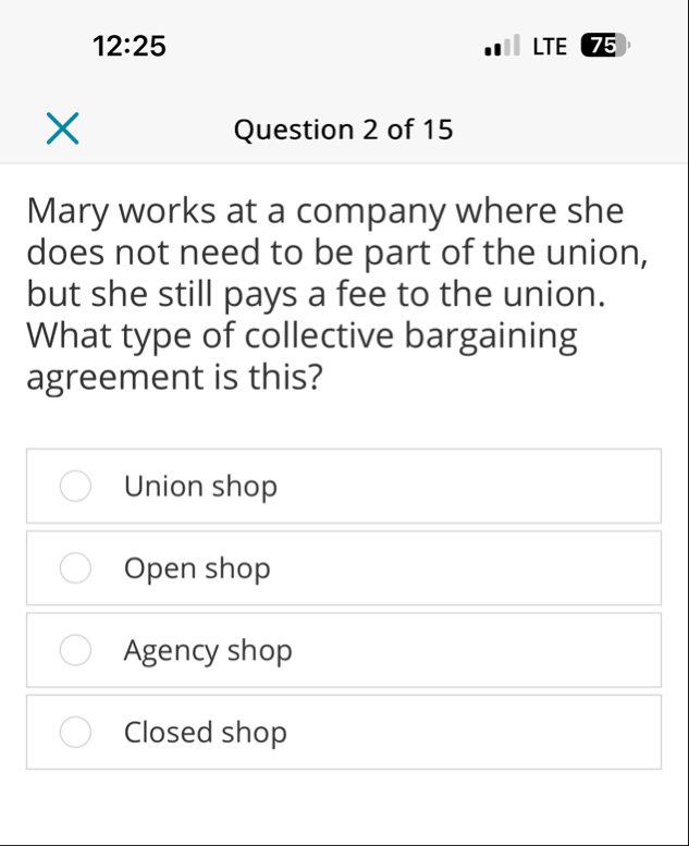1 2 : 2 5 LTE 7 5 Question 2 of 1 5 Mary works at