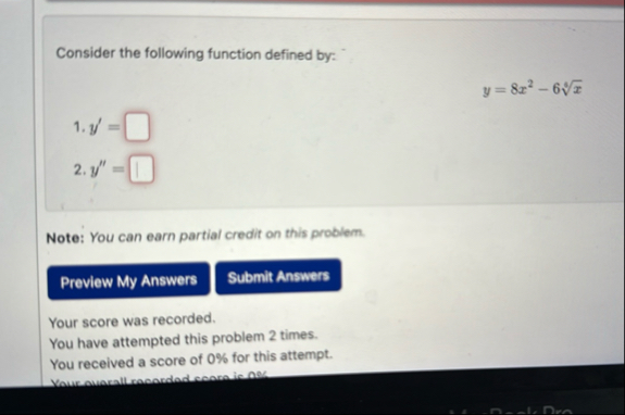 Consider the following function defined by: y = 8