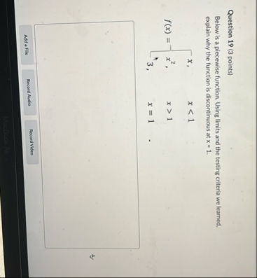 Question 1 9 ( 3 points ) Below is a piecewise