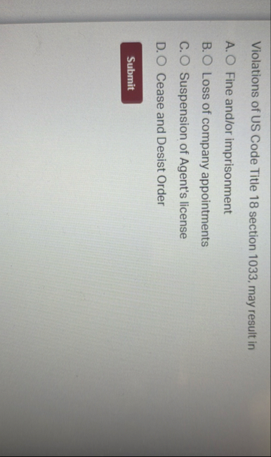 Violations of US Code Title 1 8 section 1 0 3 3 ,