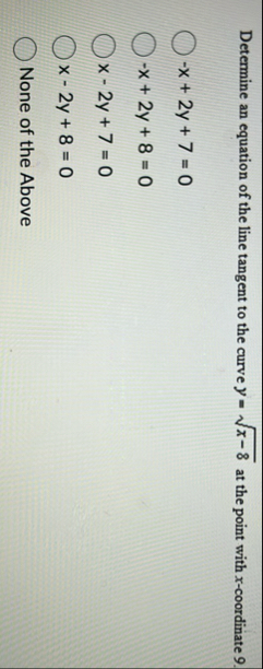 Determine an equation of the line tangent to the