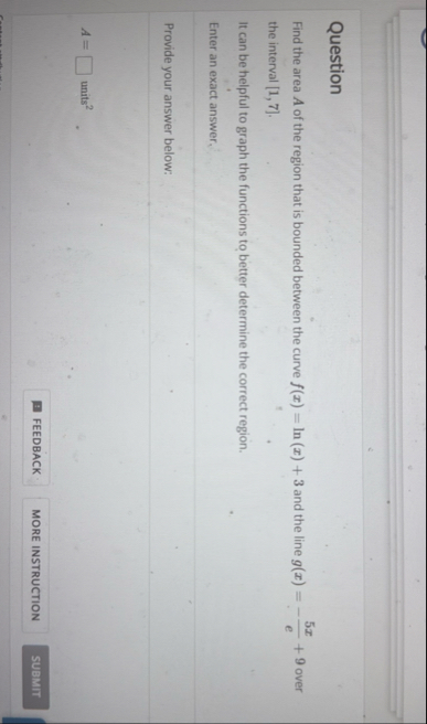 Question Find the area A of the region that is