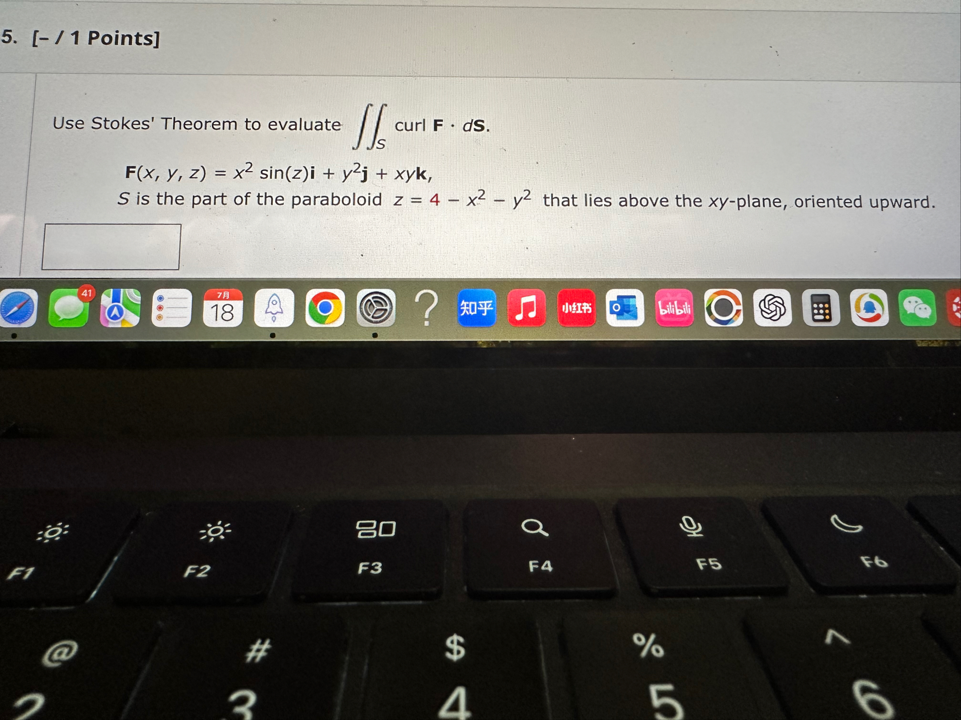 5 1 Points Use Stokes Theorem to evaluate S curlF