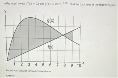 In the graph below, f ( x ) = 3 x and g ( x ) = 2