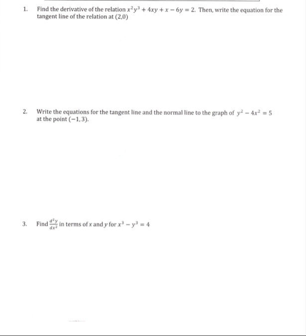Find the derivative of the relation x 2 y 3 4 x y