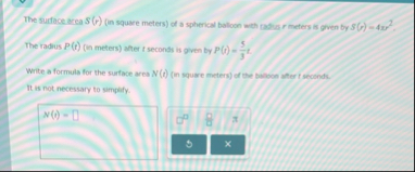 The surface area S ( r ) ( in square meters ) of