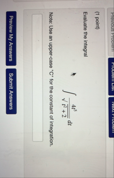 ( 1 point ) Evaluate the integral 4 t 5 t 2 2 2 d