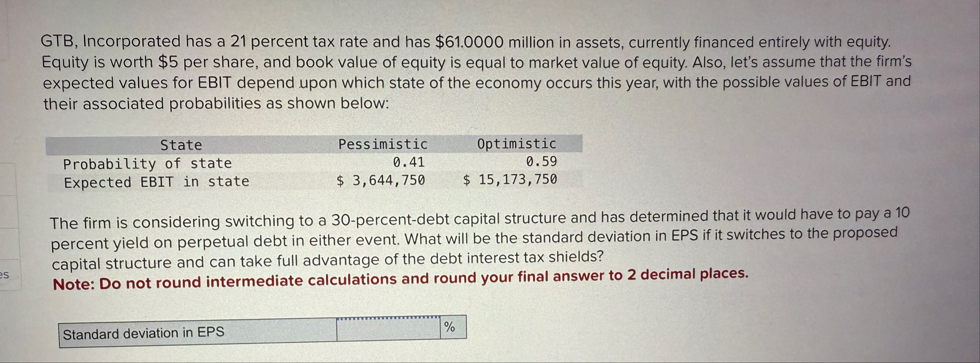 GTB , Incorporated has a 2 1 percent tax rate and