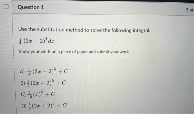 Question 1 Use the substitution method to solve