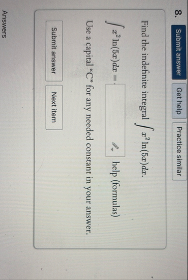 Practice similar Find the indefinite integral x 2