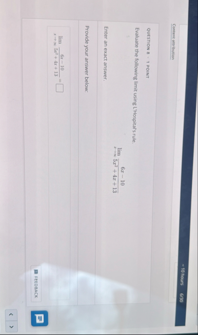 1 0 hours 6 3 0 Content attribution QUESTION 8 -