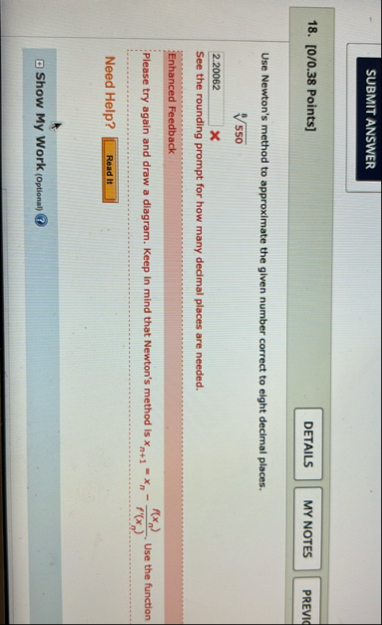 [ 0 / 0 . 3 8 Points ] Use Newton's method to