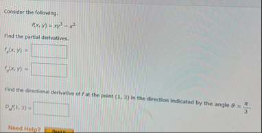 Consider the following. f ( x , y ) = x y 3 - x 2