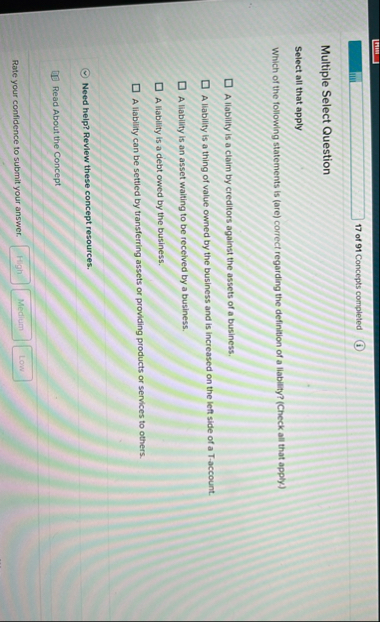 1 7 of 9 1 Concepts completed Multiple Select