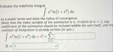 Evaluate the indefinite integral x 4 l n ( 1 x 9