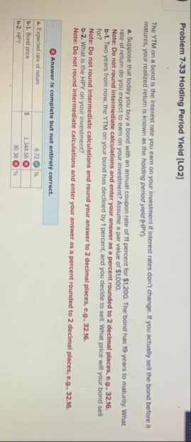 Problem 7 . 3 3 Holding Period Yield [ LO 2 ] The