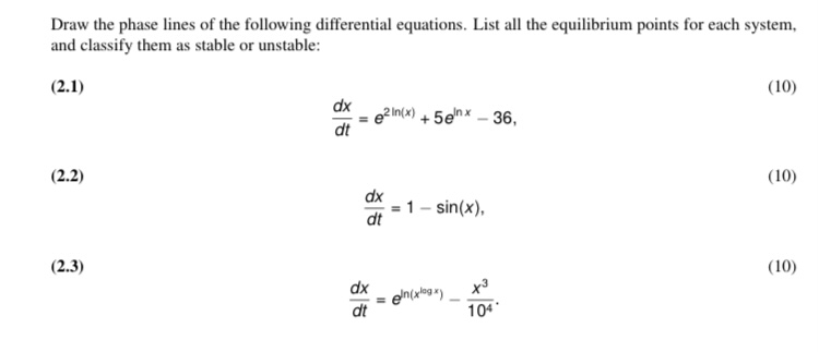 Draw the phase lines o f the following