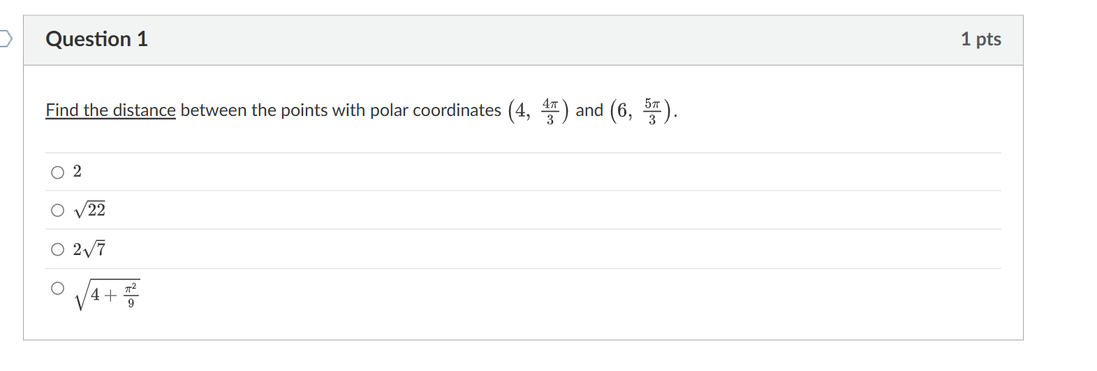 Question 1 Find the distance between the points