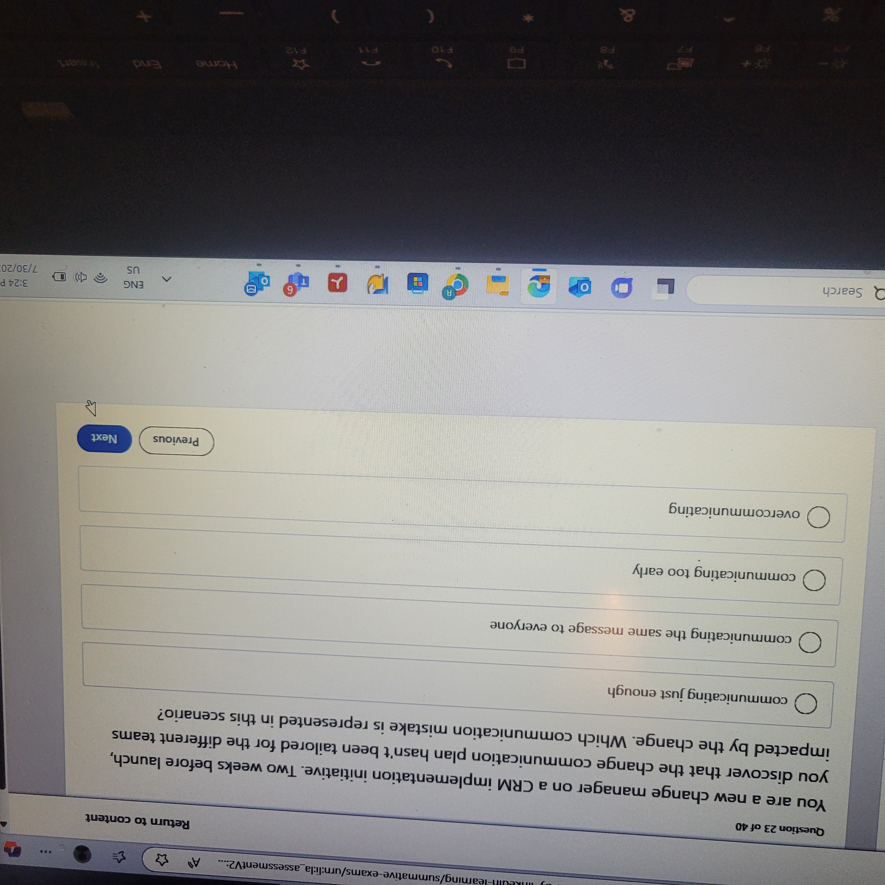 You are a new change manager on a CRM