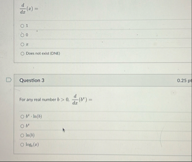 d d x ( x ) = 1 0 x Does not exist ( DNE )