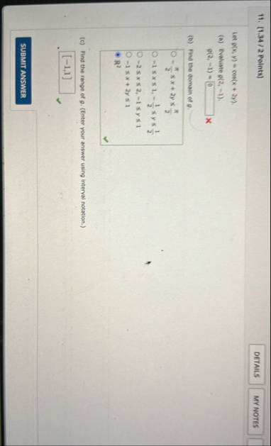 [ 1 . 3 4 / 2 Points ] Let g ( x , y ) = c o s (