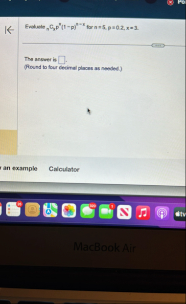 Evaluate ? n C x p x ( 1 - p ) n - x for n = 5 ,