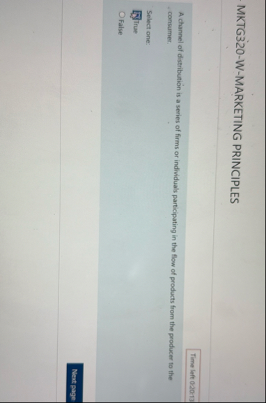 MKTG 3 2 0 - W - MARKETING PRINCIPLES Time left 0