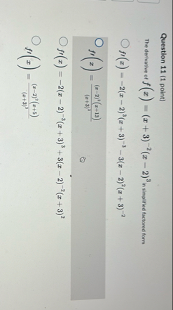Question 1 1 ( 1 point ) The derivative of f ( x