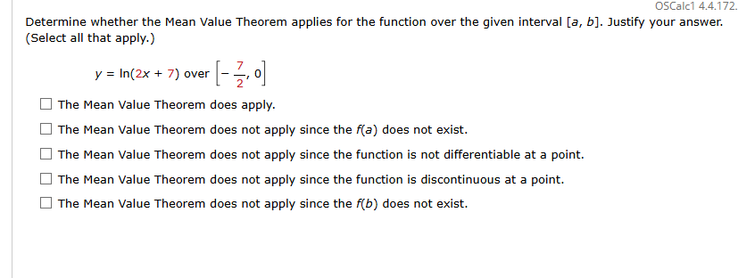 Determine whether the Mean Value Theorem applies