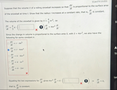 SCalcET 9 3 . 9 . 0 5 3 . Suppose that the volume