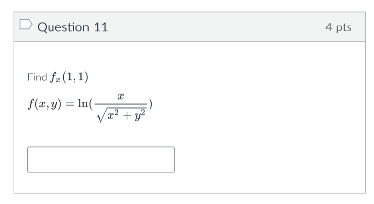 find f x ( 1 , 1 ) f ( x , y ) = L n ( x s q r t