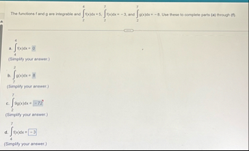 The functions f and g are integrabile and 2 4 f (