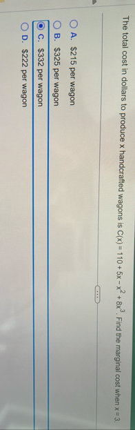 The total cost in dollars to produce x