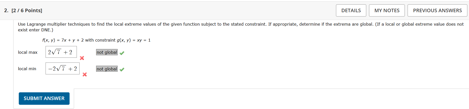 [ 2 ? ? 6 Points ] exist enter DNE. f ( x , y ) =