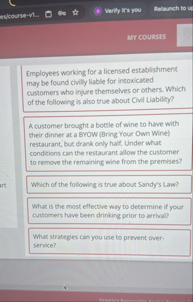 MY COURSES Employees working for a licensed