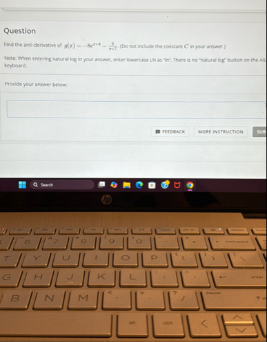 Question Find the anti - derivative of g ( x ) =